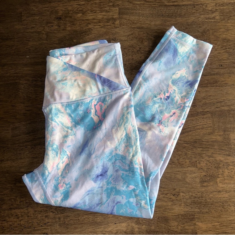 Victoria’s Secret leggings, blues, and pink space dye.  Large